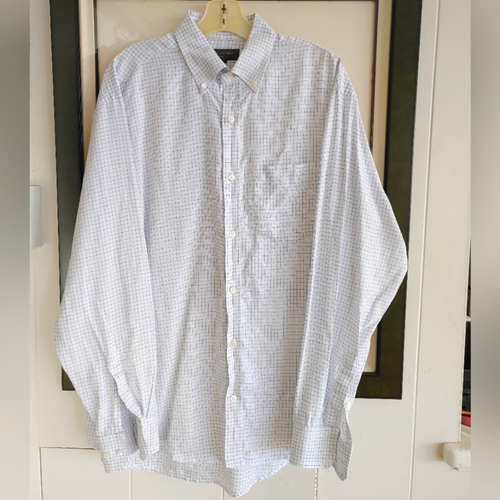 Banana Republic Long Sleeve Button up Micro Check White/Blue Relaxed Fit Large